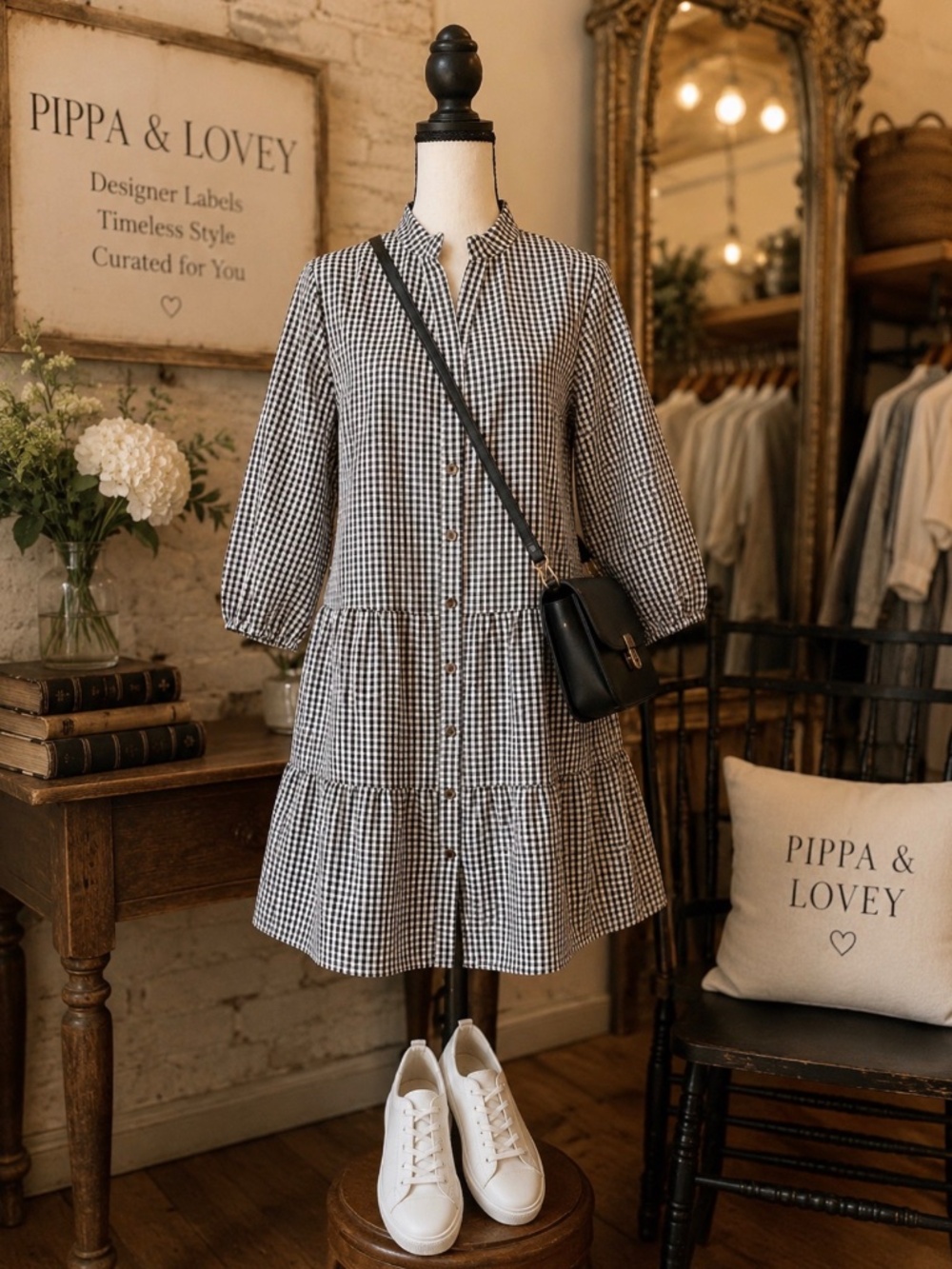 🖤 CCTOO Black & White Gingham Tiered Dress — XS